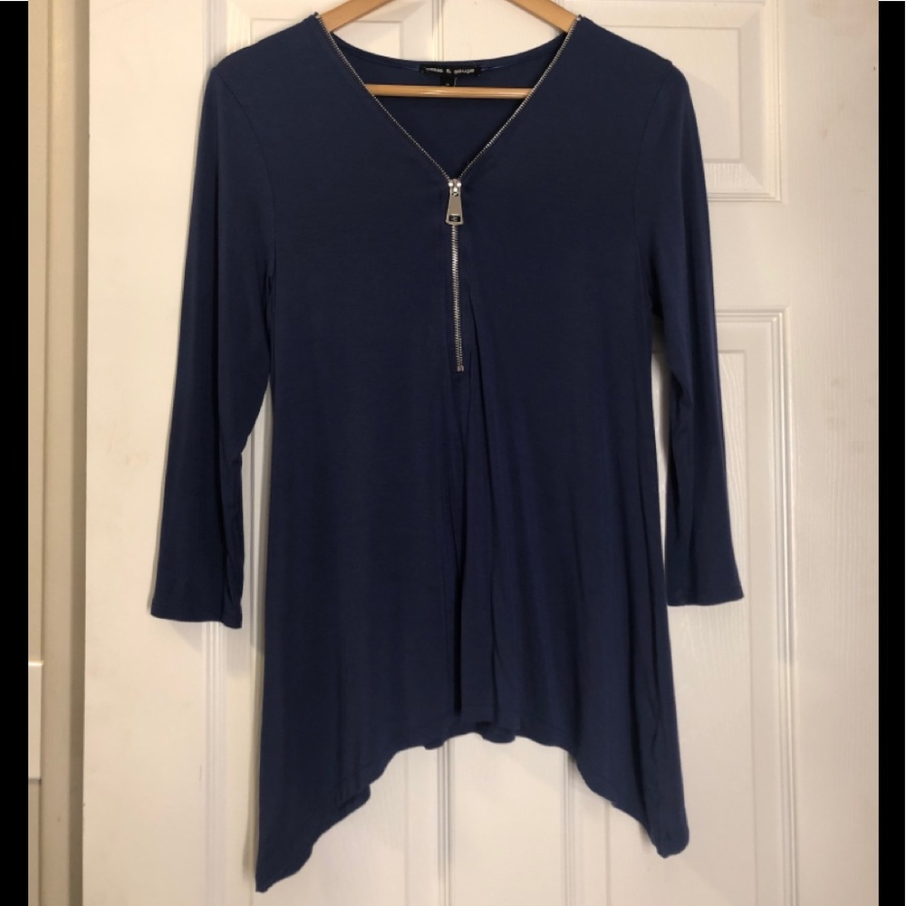 Cable & Gauge Navy Blue Zip Blouse Size Medium